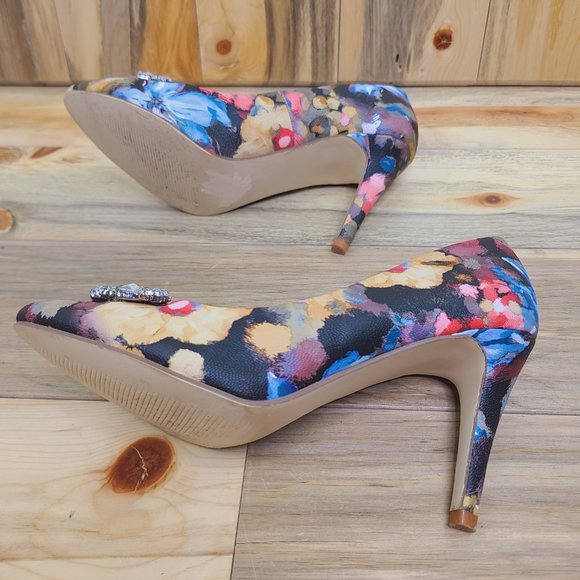 Just Fab Floriana Floral Print Sparkly Heels - Picture 6 of 10